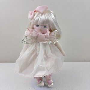 Mundia Paris Cloth Doll Blonde Hair Blue Eyes Pink White Floral Dress & Shoes